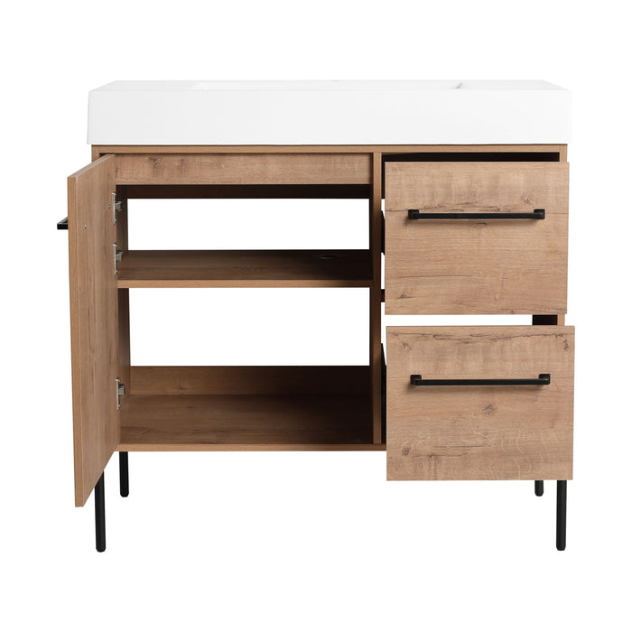36" Freestanding Bathroom Vanity With Sink, Soft Close Doors & 2 Drawers - Imitative Oak