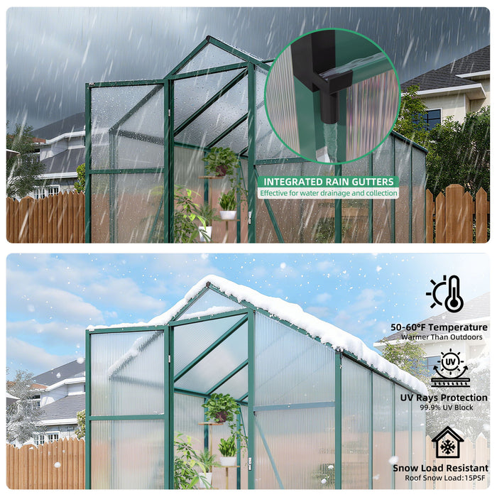 Polycarbonate Walk-In Greenhouse, Raised Base For Outdoor In All Season