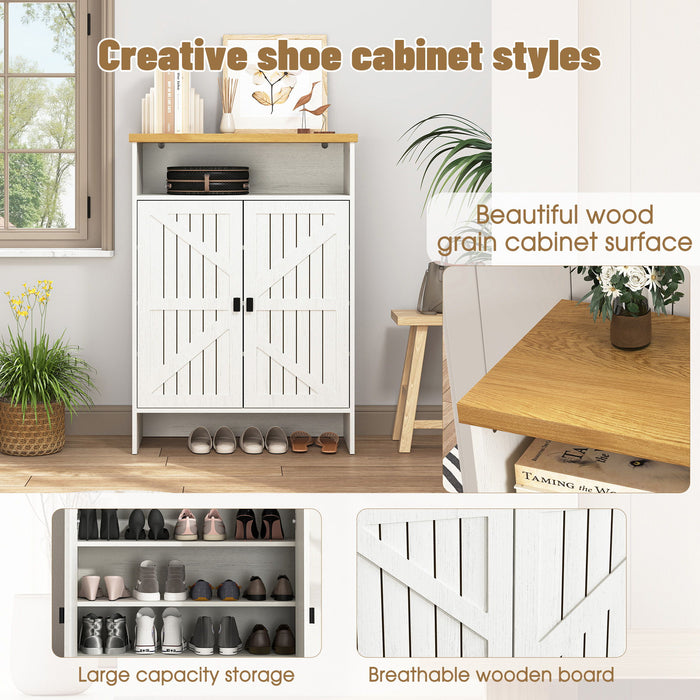Modern Minimalist Shoe Cabinet With Sliding Door Design - White