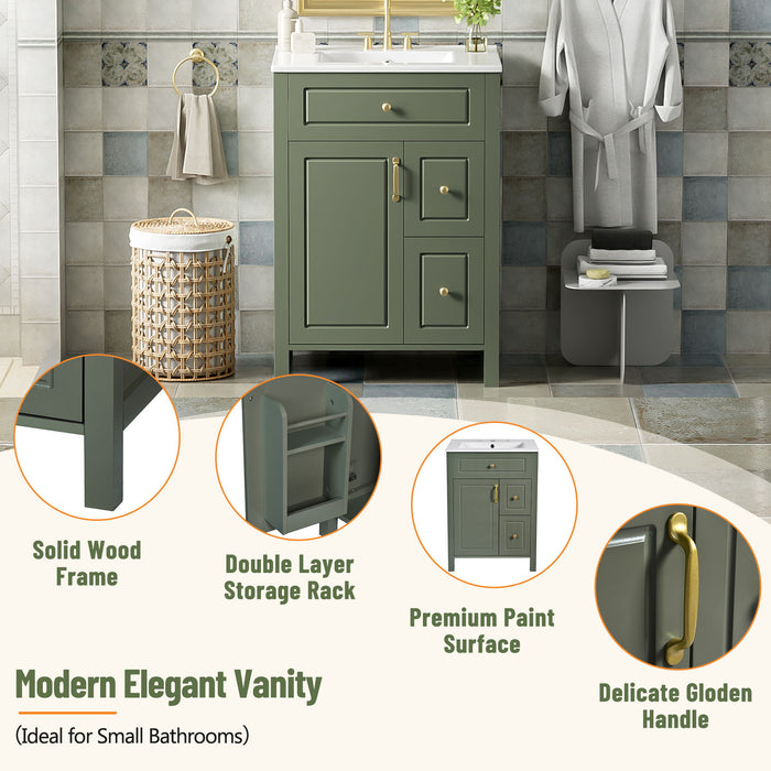 Elegant Bathroom Vanity With Ceramic Sink, Soft Close Doors And Drawers, Double Storage Racks