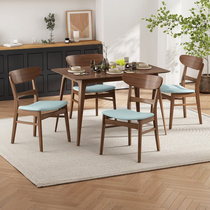 5 Piece Dining Set & 1 Table And 4 Upholstered Chairs - Mint / Walnut