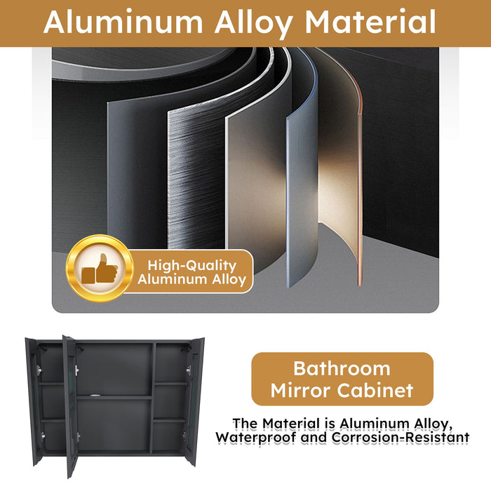 Aluminium Medicine Cabinet Mirror With LED Light And Defogging Function - Gray