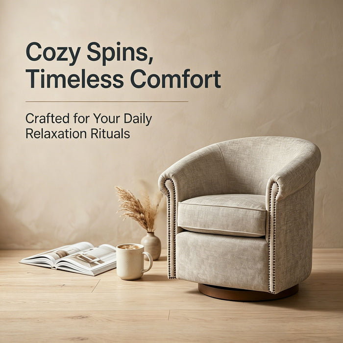 Barrel Swivel Accent Chair, 360 Degree Rotating For Living Room - Sand