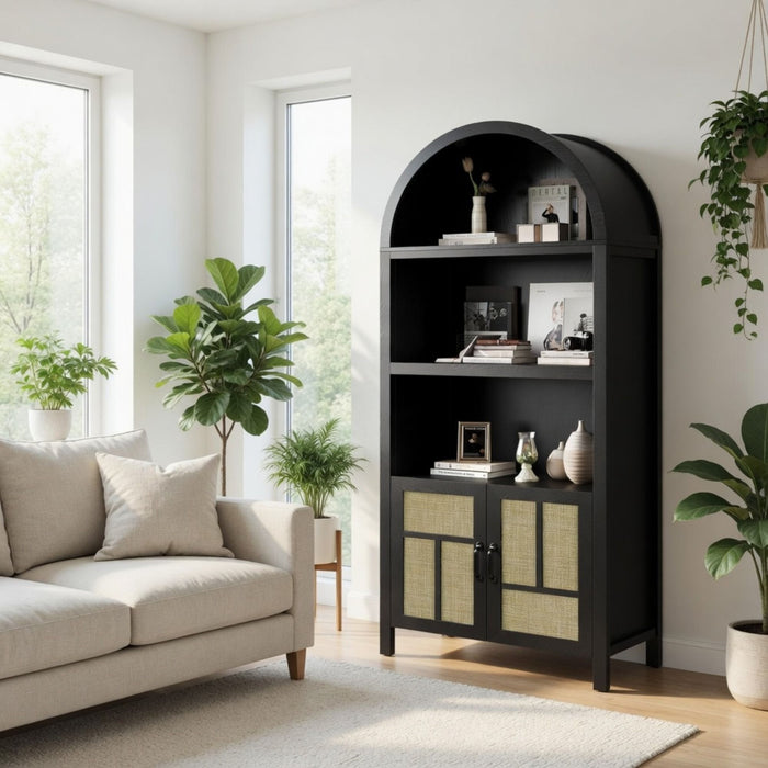 Arched Pantry Cabinet With Adjustable Storage & Doors - Black