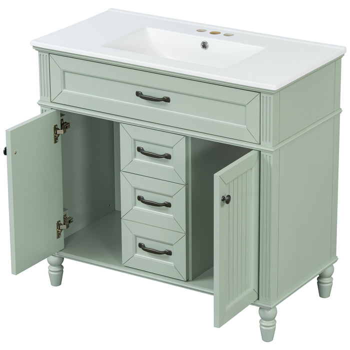 Bathroom Vanity With Sink, Flip-Out Top Drawer, Soft Close Doors, 2 Storage Drawers