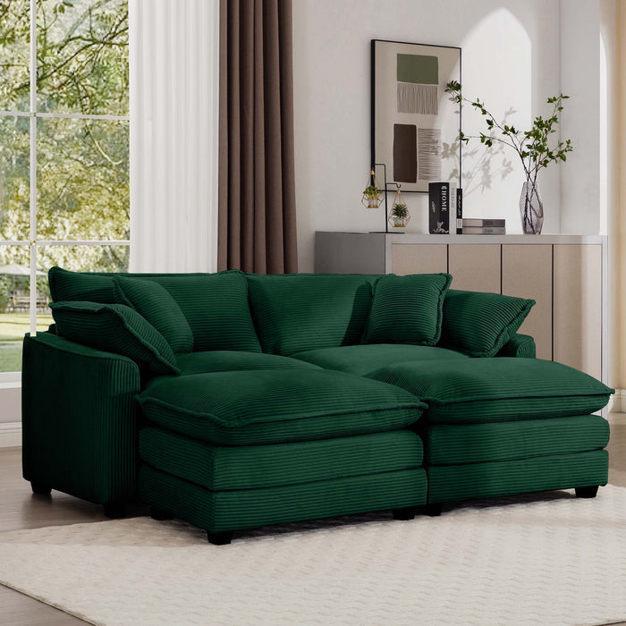 Modern Modular Cushion Sofa With Ottoman, Low Back, Deep Seating Sofa Set