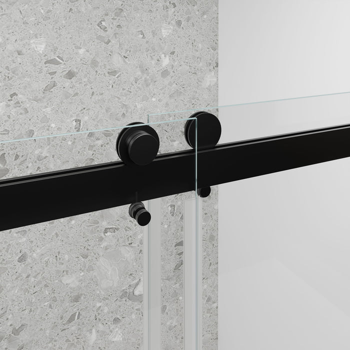 Frameless Double Sliding Soft Close Bathtub Shower Door, 5 / 16" Clear Nano Coated Tempered Glass And 304 Stainless Steel Handle - Matte Black