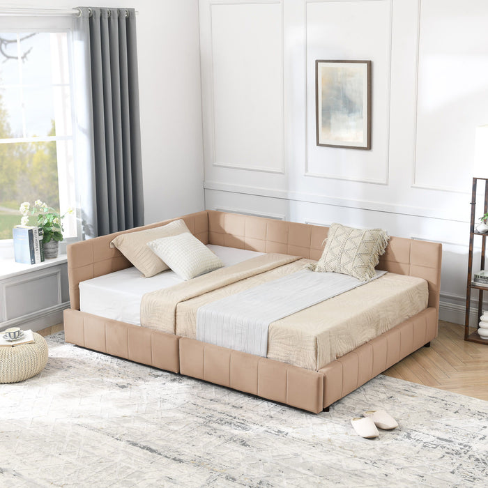 Mid-Century Storage Upholstered Tufted Bed Frame With Backrest And Armrests