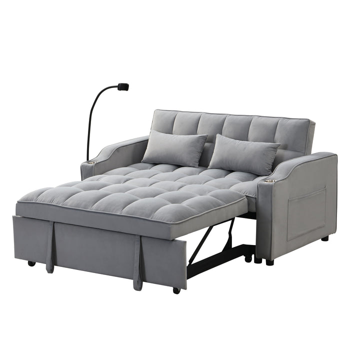 Modern Loveseat With Pullout Bed, Adjustable Reclining Backrest