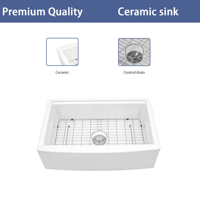 Classic Ceramic Farmhouse Sink Workstation Single Bowl With Durable Finish