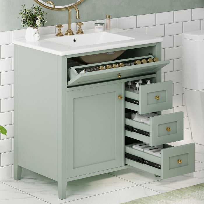 Bathroom Vanity With Sink, 3 Drawers And Adjustable Shelf