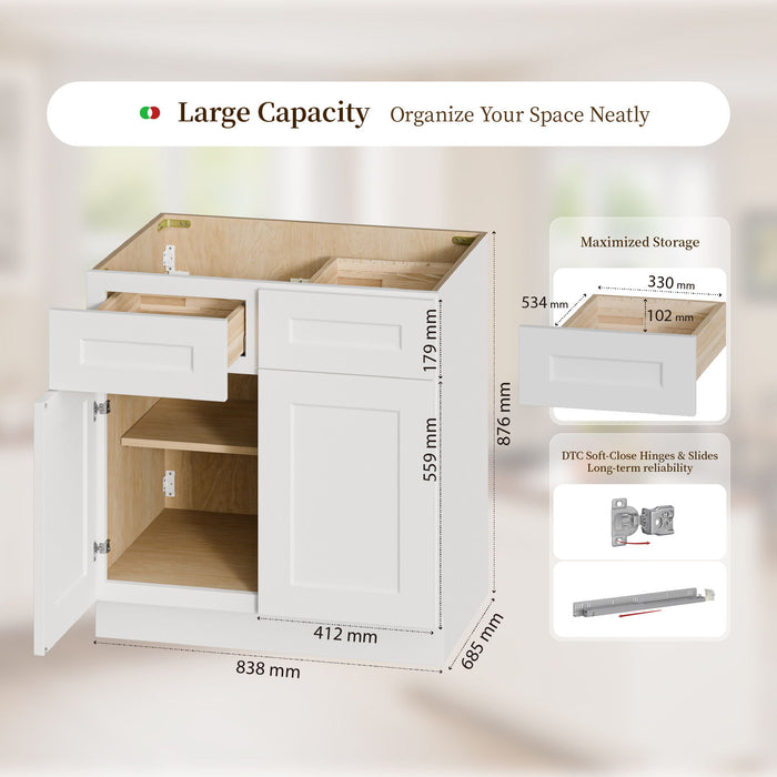 Shaker Base Cabinet With Soft-Close Hinges, Adjustable Shelf