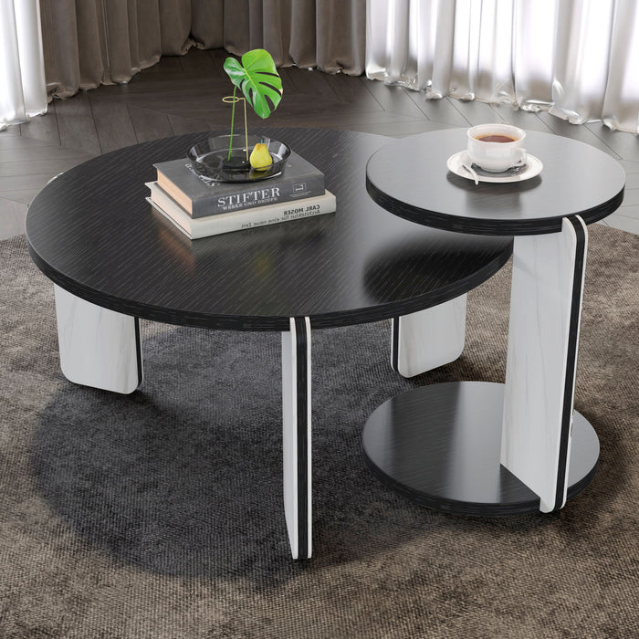 Round Coffee & End Table Set - Black