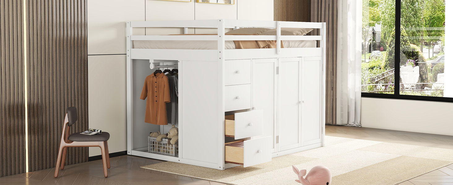 Loft Bed With Built In Wardrobes, Cabinets And Drawers