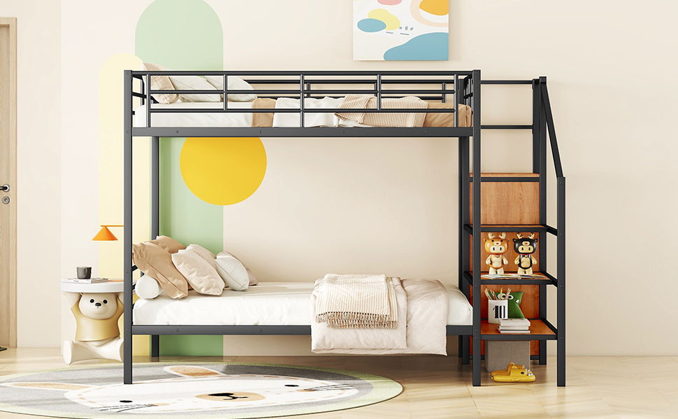 Bunk Bed With Lateral Storage Ladder And Wardrobe