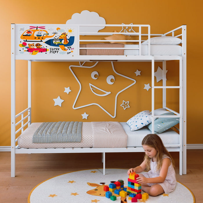 Bunk Bed, Convertible To 2 Separate Twin Size Beds With Full Length Guardrail & Ladder, No Box Spring Needed - White