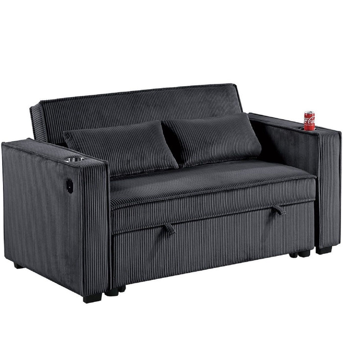 Modern Style Convertible Sofa With Pull-Out Bed, USB Ports & Cup Holders