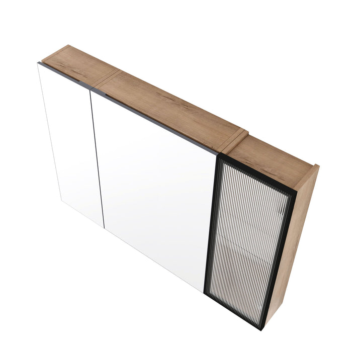 Wall Mounted Bathroom Mirror Cabinet With Soft Close Door, Adjustable Shelves - Imitative Oak