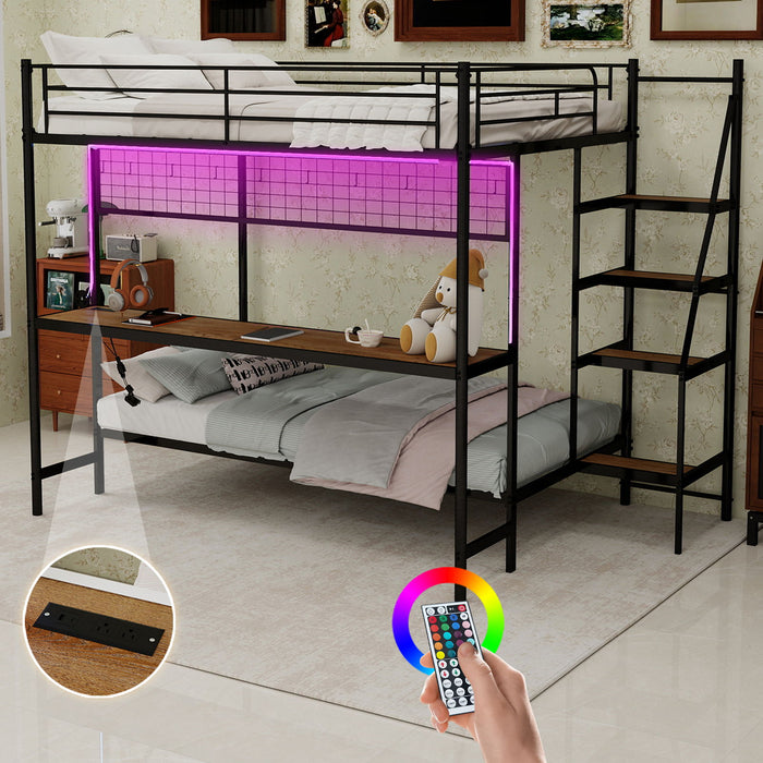 Bunk Bed With Built In Desk And LED Lighting