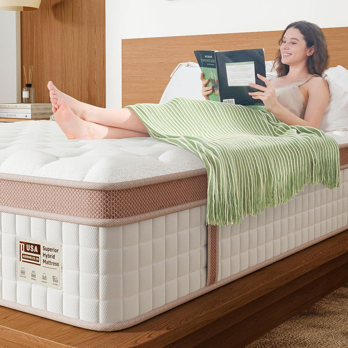 12" Firm Hybrid Mattress, Gel Memory Foam & Pocket Springs, Pressure Relief, Motion Isolation, Ergonomic Bed - White - King