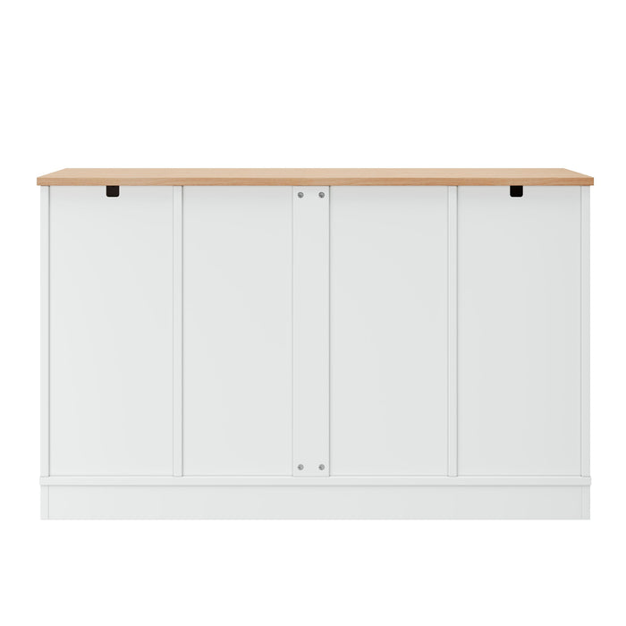 Sideboard With Extendable Table, Adjustable Shelves, 3 Tier Pull Out Rack - White