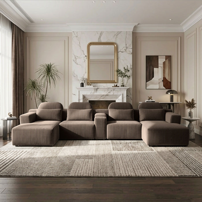 U-Shaped Sectional Sofa With Chaise Lounge And Cup Holders