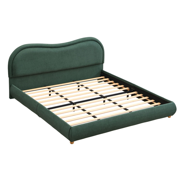 Upholstered Platform Bed Frame With Curved Headboard