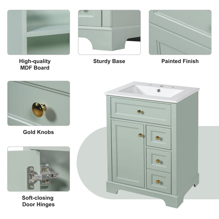 Modern Bathroom Vanity With Sink, 3 Drawers & Cabinet With 2 Tier Door Storage