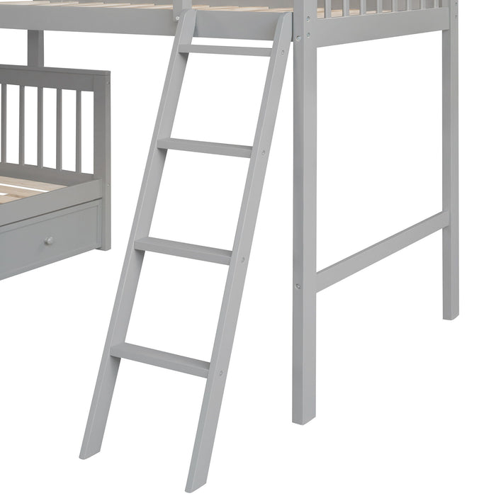 Solid L Shaped Bunk Bed With 3 Drawers, Ladder And Staircase