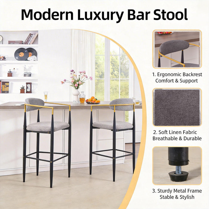 Upholstered Bar Stool With Ergonomic Design (Set of 2)