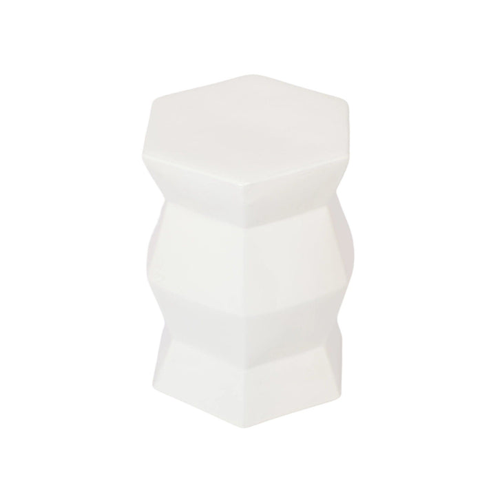 Contemporary Ceramic Drum Stool Indoor / Outdoor Side Table Glazed Accent Garden Stool - White