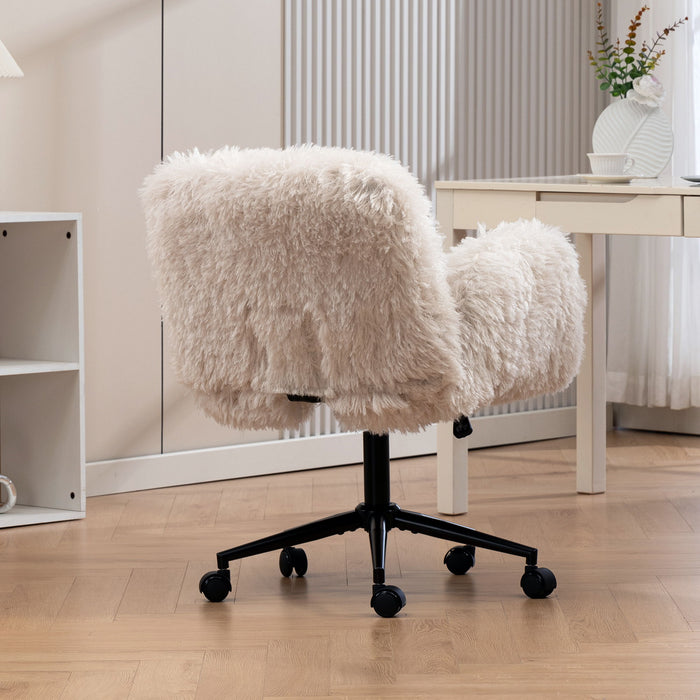 Swivel Chair With Adjustable Armrests And Wheels For Home Office - Beige