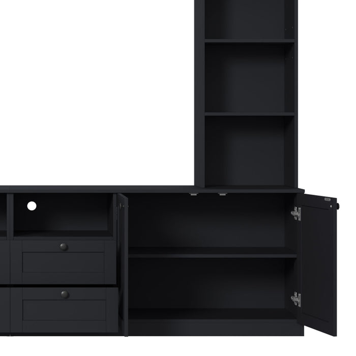 Farmhouse Elegant Entertainment Center Wall Unit With 4 Drawers