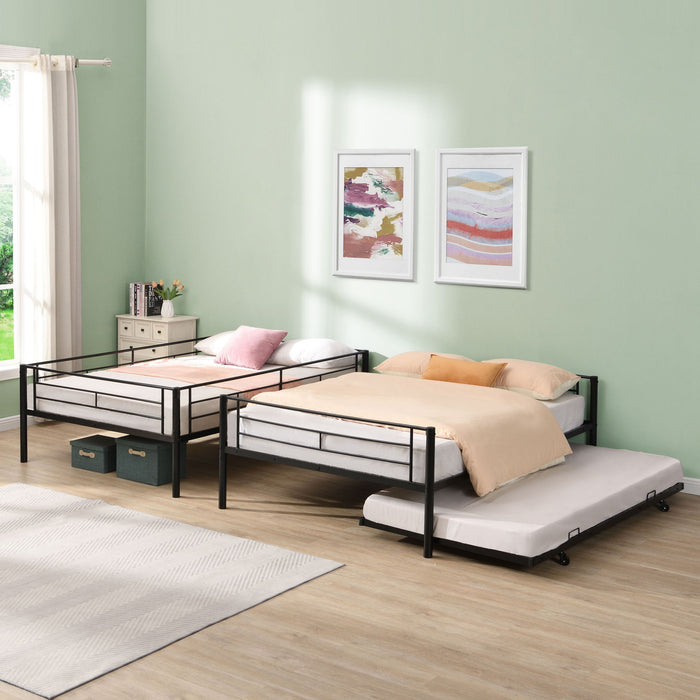 Full Over Full Modern Metal Bunk Bed With Trundle - Black