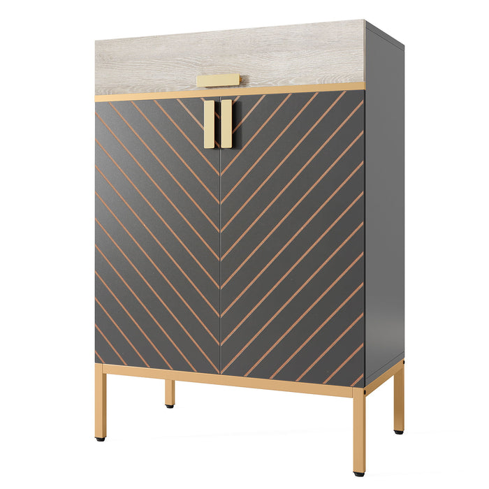 4 Tier Entryway Shoe Cabinet With Doors - Gray / Gold