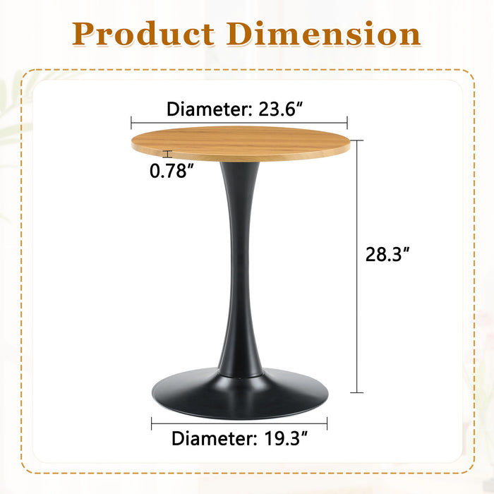 Round Dining Table With Faux Wood Top And Metal Pedestal, 23.6" Circle Table For Kitchen, Living Room, Small Spaces
