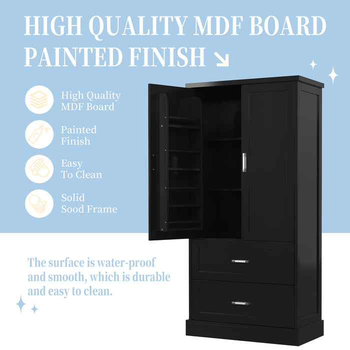 Tall Bathroom Storage Cabinet With 2 Doors And Drawers, Adjustable Shelf