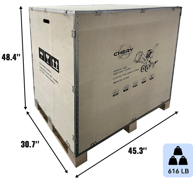 6'' 420Cc 15Hp Pull Start Gas Powered 4 - Wheels Chipper Shredder Mulcher With Towbar / Stop Bar - Yellow