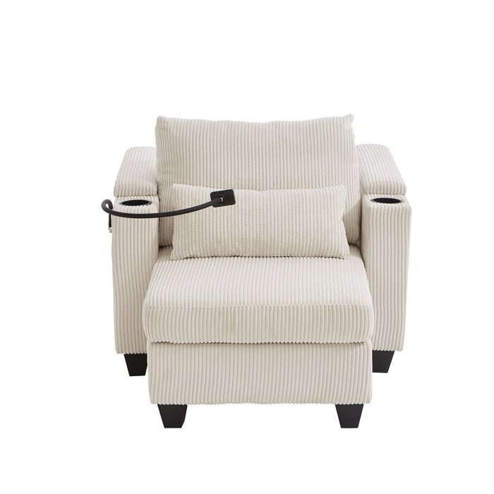 Convertible Chaise Lounge Sofa Chair With USB Ports, Cup Holders, Phone Holder And Storage
