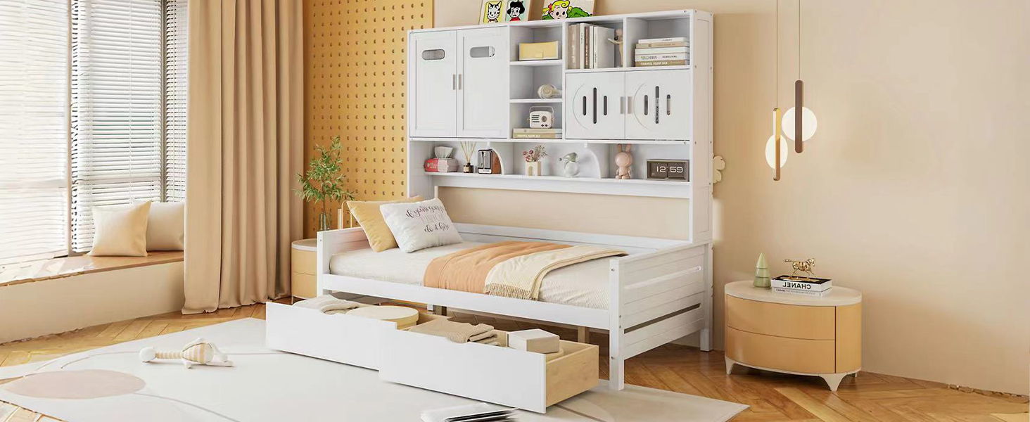 Daybed With All-In-One Cabinet And Shelf