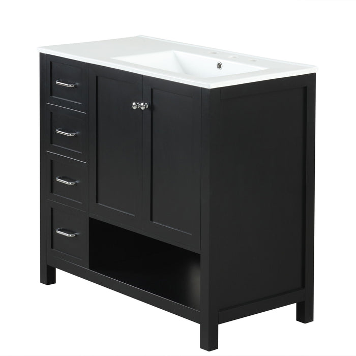 Bathroom Vanity With Sink Top, Bathroom Vanity Cabinet With 2 Doors And 2 Drawers, Open Shelf