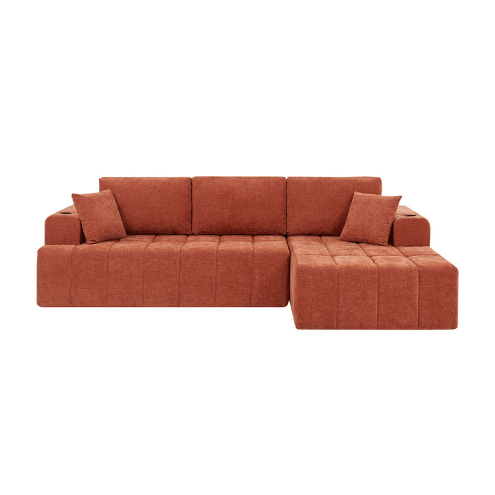 L - Shaped Sectional Sofa With Cup Holders & Side Pockets