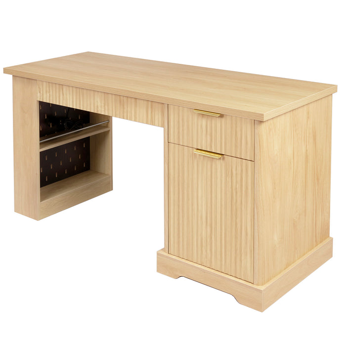 Modern Fluted Office Desk With Storage Cabinet