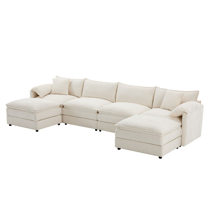 Modular Sectional With Deep And Wide Seat, Cloud Couch Set With Double Cushions Sofa With Movable Ottoman