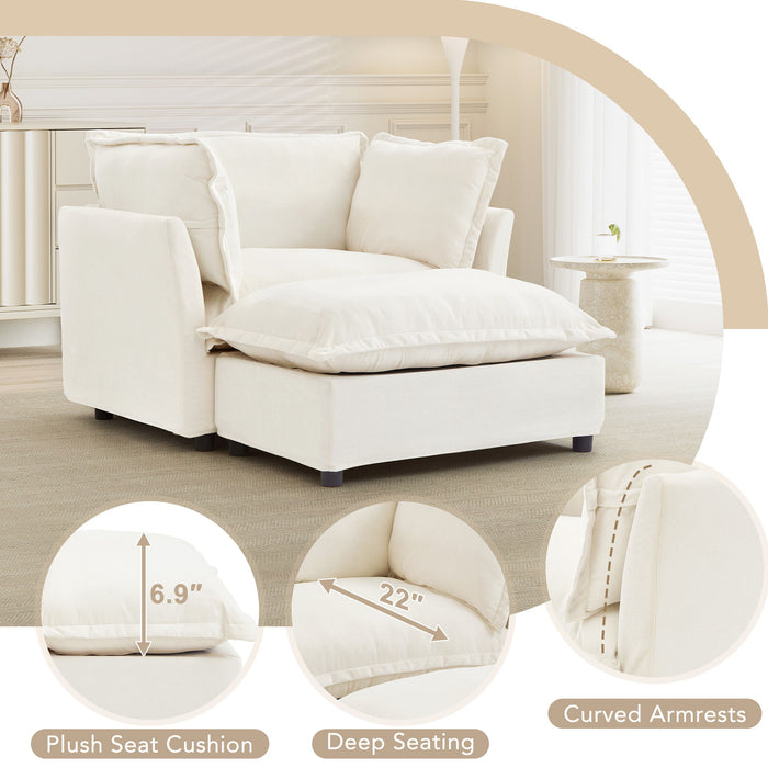 Modern Cozy Upholstered Armchair Sofa With Movable Ottoman