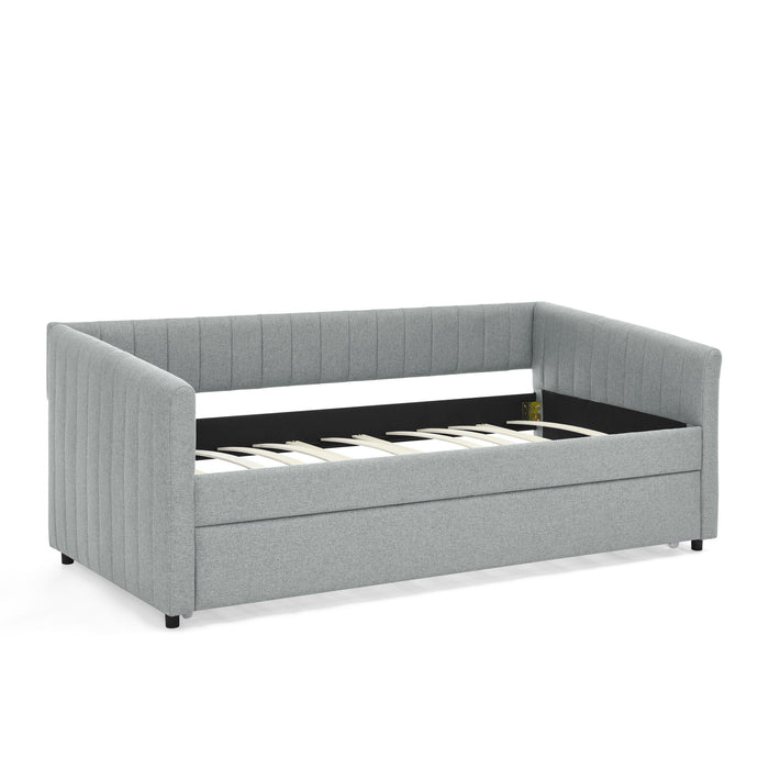 Upholstered Daybed With Trundle With Vertical Stripes