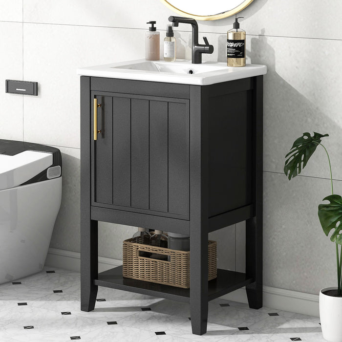 Modern Bathroom Vanity With Sink, Soft-Closing Door And Open Shelf