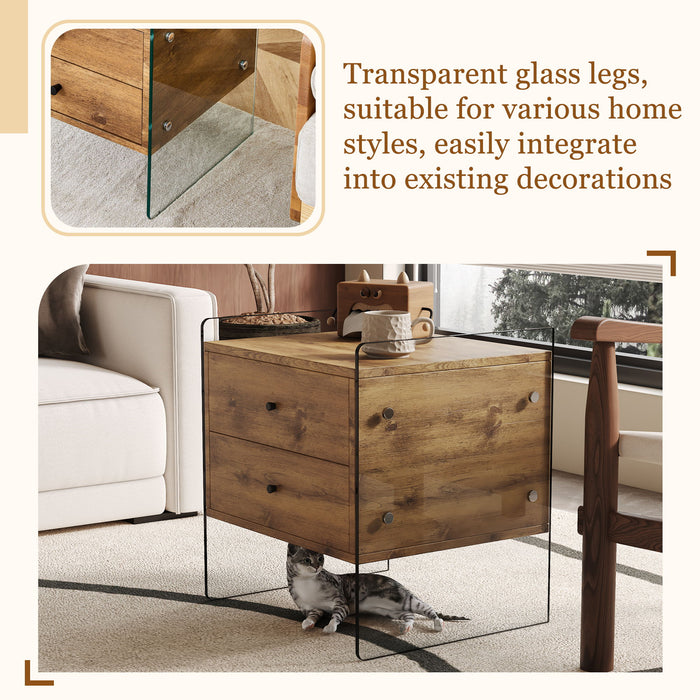 Double Drawer Bedside Table - Wood