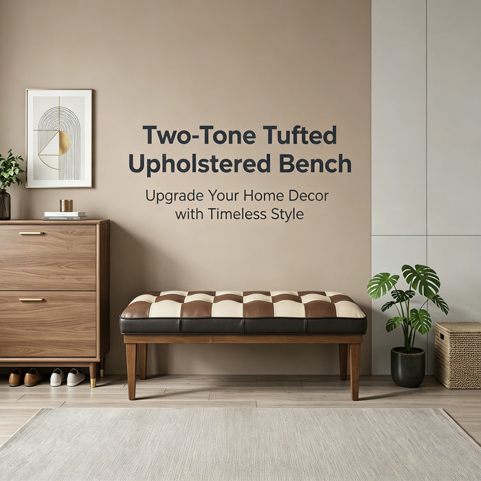 Checkered Bench For Entryway - Black / Brown / Cream