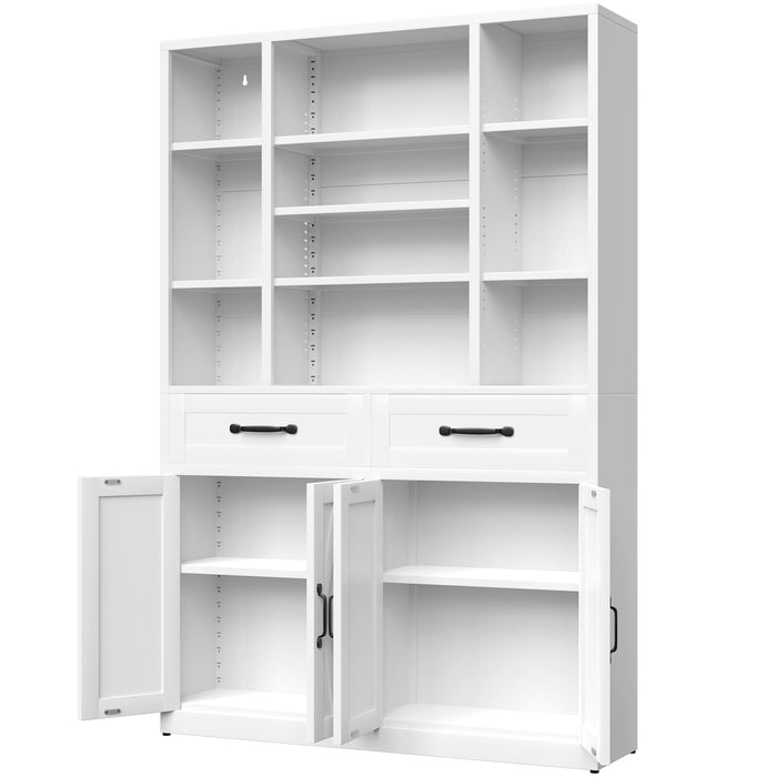 Industrial Bookcase Tall With Adjustable Shelves, Drawers & Doors